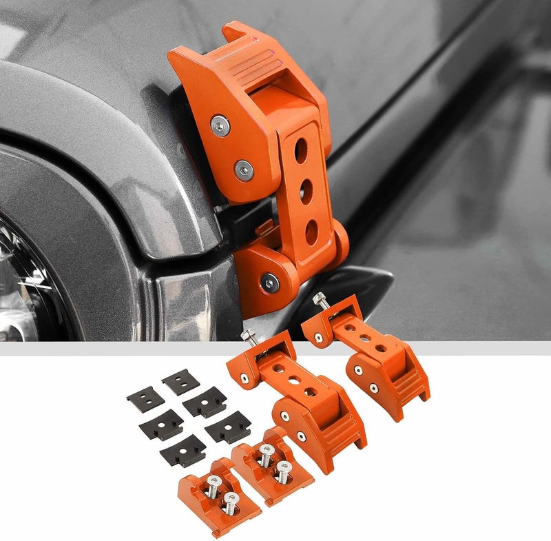 JWWY Aluminum Hood Latches for Jeep Wrangler & Gladiator - Lock Kit Compatible with JK/JKU 2007-2017, JL/JLU 2018-2024, JT 2020-2024 - Orange - Image 1