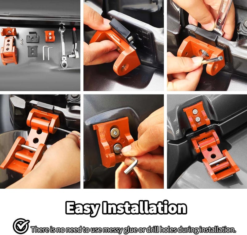 JWWY Aluminum Hood Latches for Jeep Wrangler & Gladiator - Lock Kit Compatible with JK/JKU 2007-2017, JL/JLU 2018-2024, JT 2020-2024 - Orange - Image 4