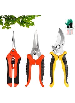promass Garden Pruning Shears, 3 Pcs Garden Professional Secateurs, Handheld Scissors Set With Gardening Gloves, Heavy Duty Garden Bypass Pruning Trimmer For Trimming Plants Cutting Flowers