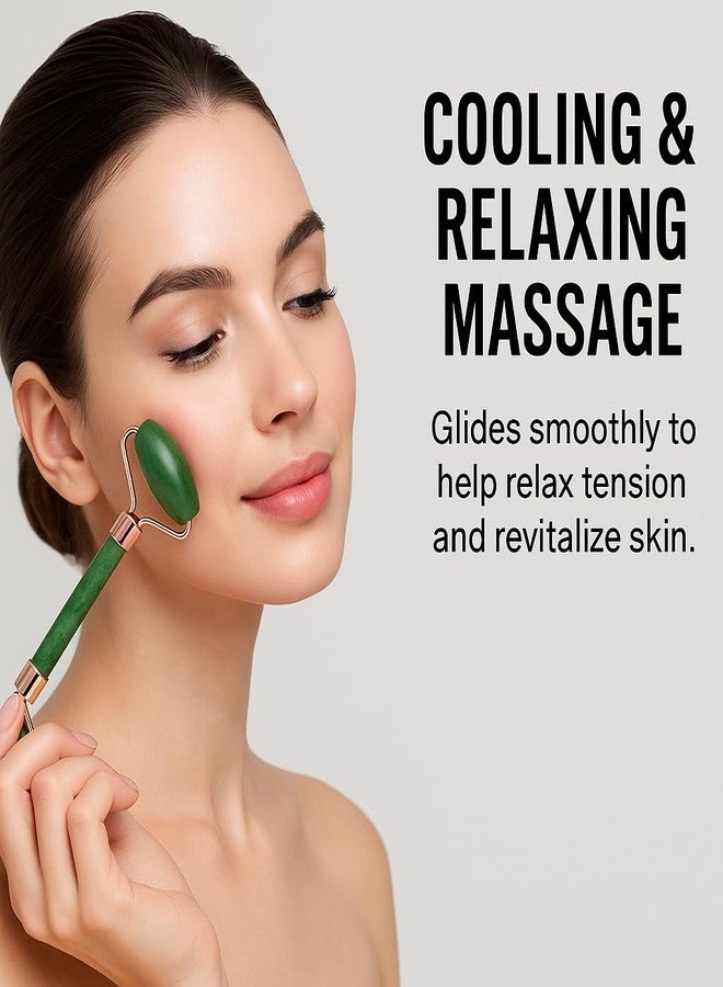 FIKUP Natural Jade Face Roller | Cooling & Relaxing Manual Massage Tool for Face, Neck & Undereye | Helps Reduce Puffiness & Refresh Skin | Green - Image 2