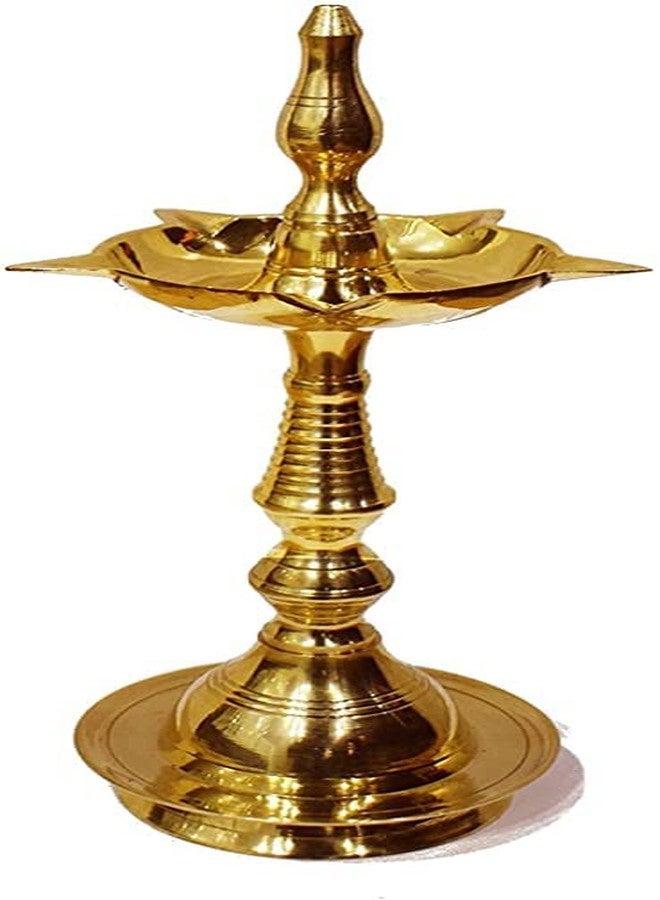 SATVIK 7 Inch Standing Brass Metal Kerala Samai Diwali Deepak for Puja Traditional Panchmahal Pooja Deepam Diya Oil Lamp Kutthu Vilakku Dia Deepawali Indian Housewarming Return Gift Item (Pack of 1) - Image 1