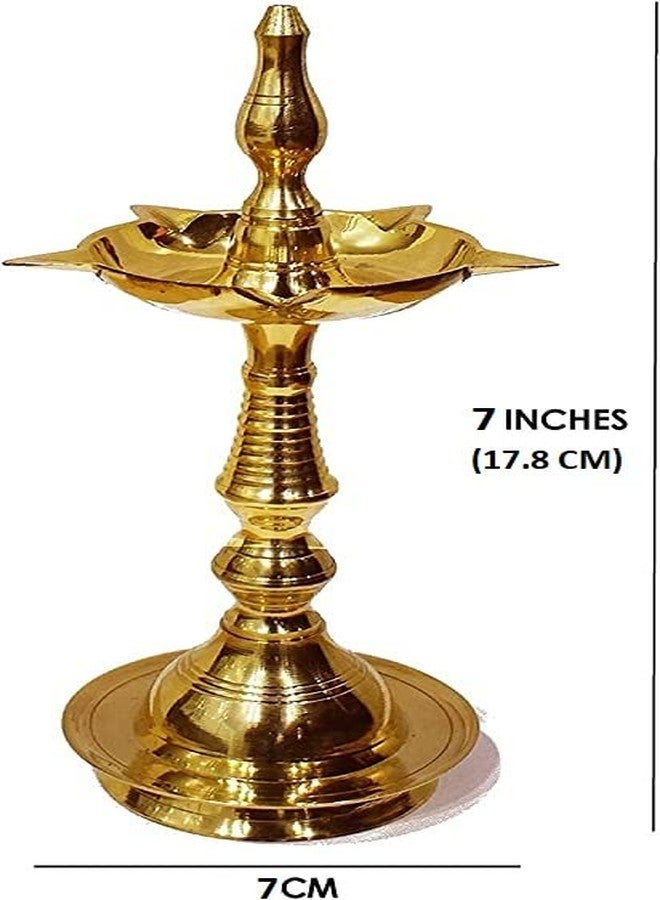 SATVIK 7 Inch Standing Brass Metal Kerala Samai Diwali Deepak for Puja Traditional Panchmahal Pooja Deepam Diya Oil Lamp Kutthu Vilakku Dia Deepawali Indian Housewarming Return Gift Item (Pack of 1) - Image 2