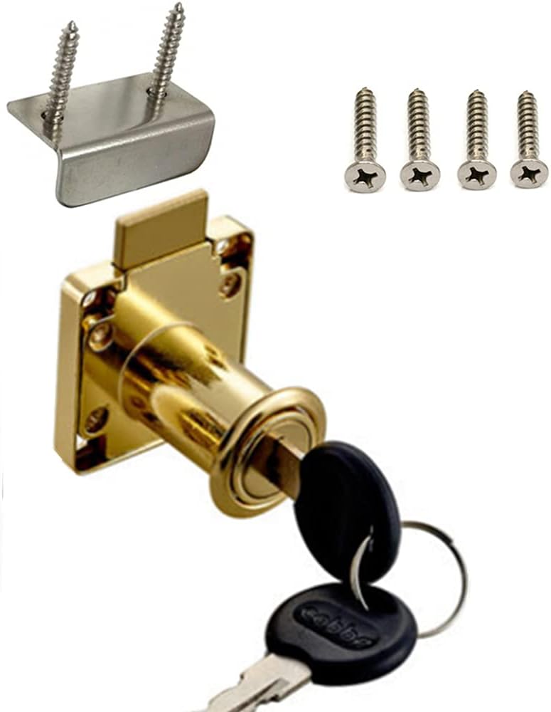 Junrbx Drawer Lock Letter Box Desktop Door Lock, Model CT-138-32, (Hole Diameter 0.75 Inch / 19MM) for 27-32 MM Door Panels, 1 Piece [Gold Yellow] - Image 1