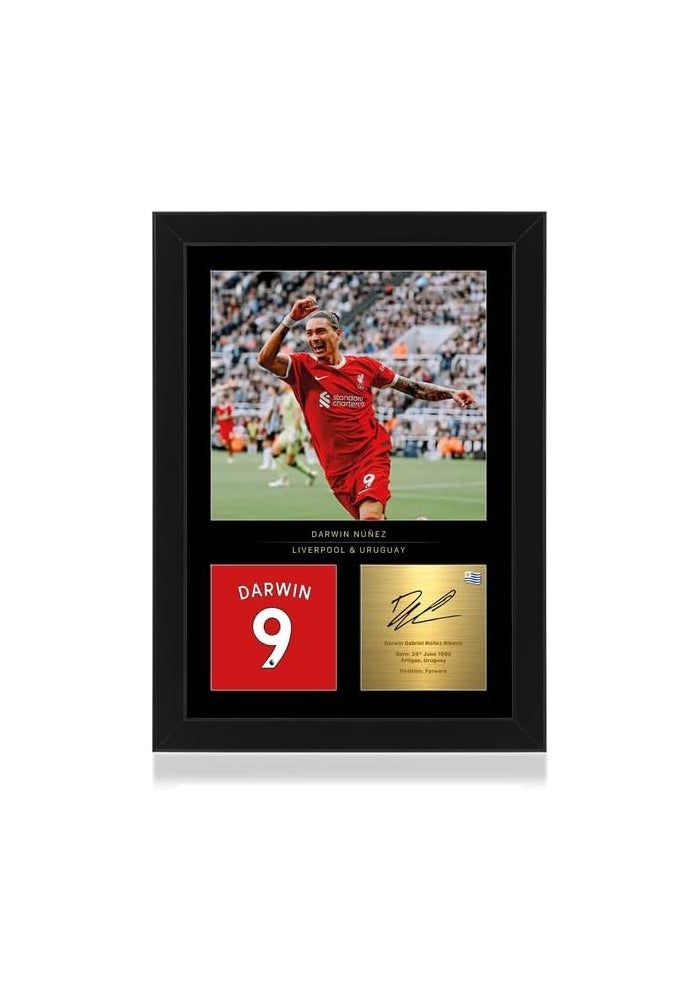 Win FC Darwin Nunez A4 Framed Photo Display - Reproduced Digital Signature - Gift For Liverpool Fans - Image 1