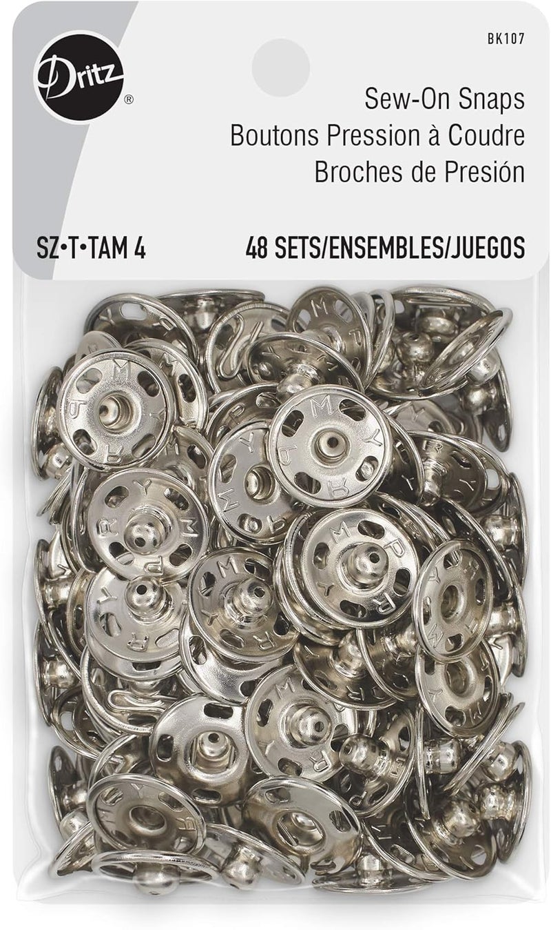 Dritz Sew On Snaps Nickel 48 Sets Fasteners Size 4 48ct - Image 1