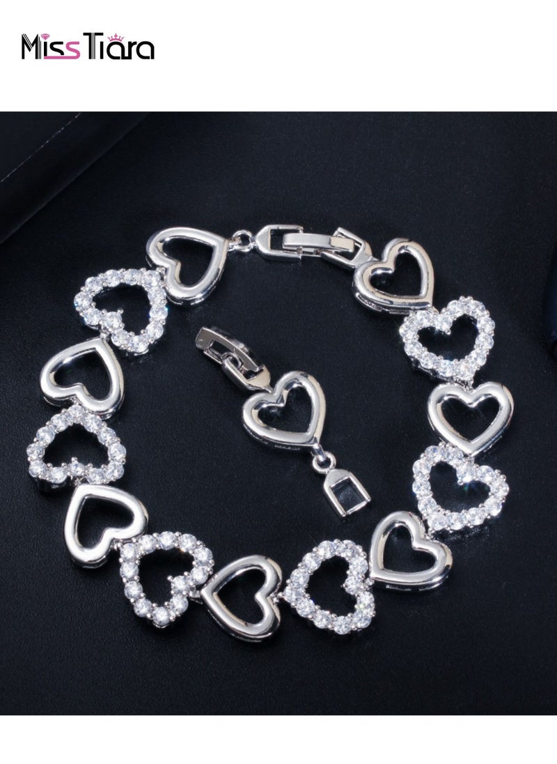 MissTiara - Fashion and exquisite hollow Heart Shape Bracelet for Girls Women Valentine's Day Birthday Gifts Made with Shiny White Zirconia Crystal - Image 1
