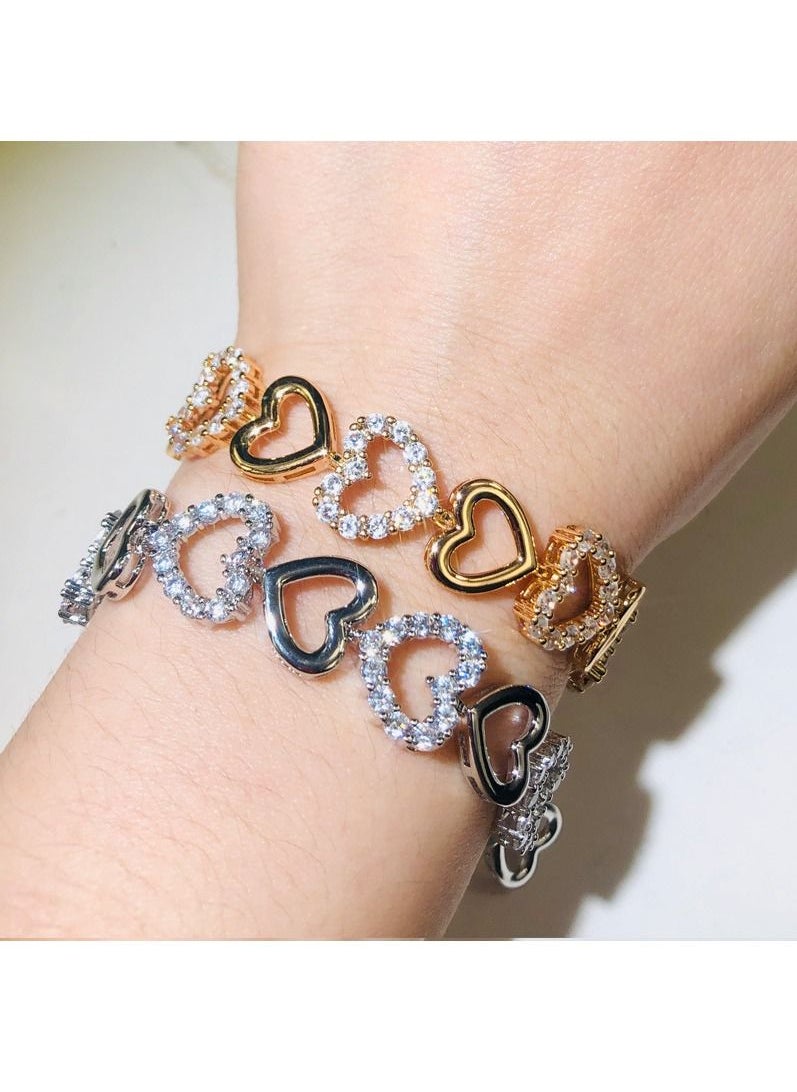 MissTiara - Fashion and exquisite hollow Heart Shape Bracelet for Girls Women Valentine's Day Birthday Gifts Made with Shiny White Zirconia Crystal - Image 1