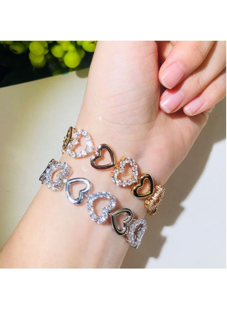MissTiara - Fashion and exquisite hollow Heart Shape Bracelet for Girls Women Valentine's Day Birthday Gifts Made with Shiny White Zirconia Crystal - Image 1