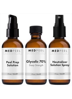 MedPeel Glycolic Acid 70% Essential Peel Kit, Includes Peel, Prep and Neutralizer, Professional, Deep Strength Chemical Face Peel, Minimize Pores Wrinkles, 1oz/ 30ml (Kit of 3)