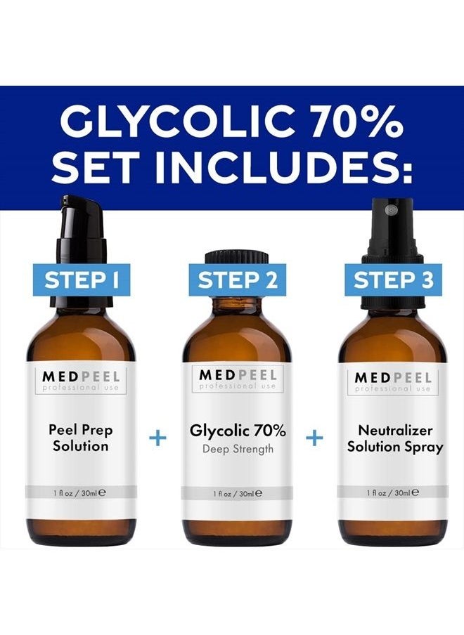 Medpeel - MedPeel Glycolic Acid 70% Essential Peel Kit, Includes Peel, Prep and Neutralizer, Professional, Deep Strength Chemical Face Peel, Minimize Pores Wrinkles, 1oz/ 30ml (Kit of 3) - Image 1