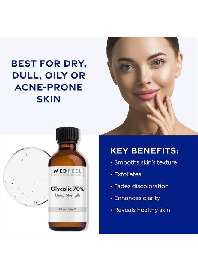 Medpeel - MedPeel Glycolic Acid 70% Essential Peel Kit, Includes Peel, Prep and Neutralizer, Professional, Deep Strength Chemical Face Peel, Minimize Pores Wrinkles, 1oz/ 30ml (Kit of 3) - Image 1