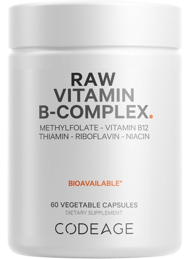 Codeage Raw Vitamin B-Complex Supplement - Essential B Vitamins with Probiotics, Digestive Enzymes, Fruits & Vegetables - 2-Month Supply - Methylfolate - Biotin - Vitamin B12 - Non-GMO - 60 Capsules - Image 1
