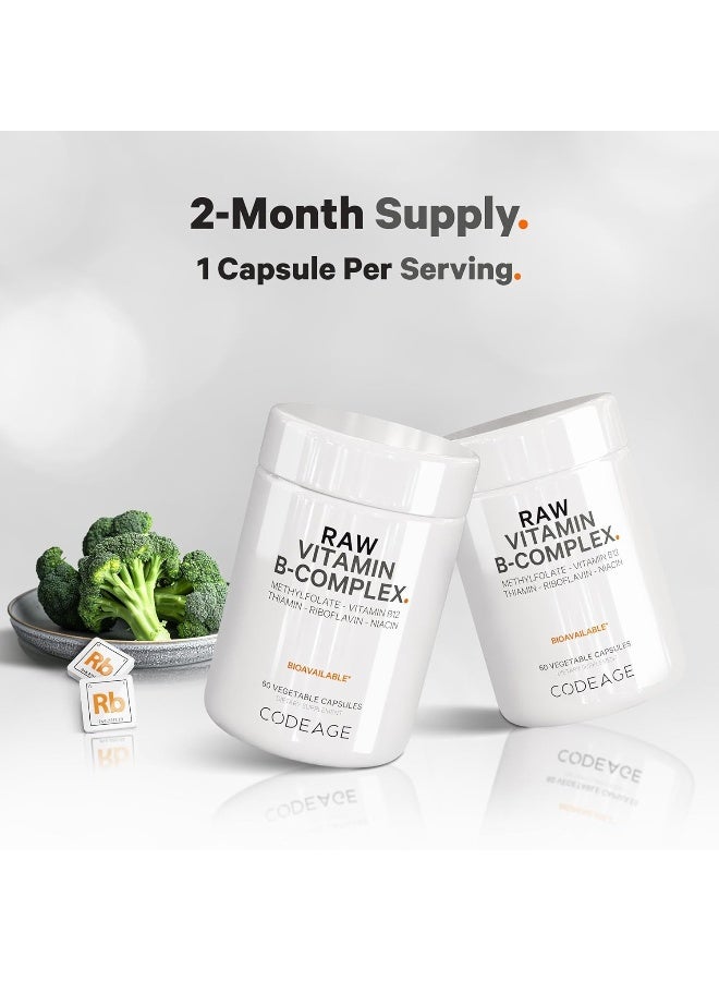 Codeage Raw Vitamin B-Complex Supplement - Essential B Vitamins with Probiotics, Digestive Enzymes, Fruits & Vegetables - 2-Month Supply - Methylfolate - Biotin - Vitamin B12 - Non-GMO - 60 Capsules - Image 4