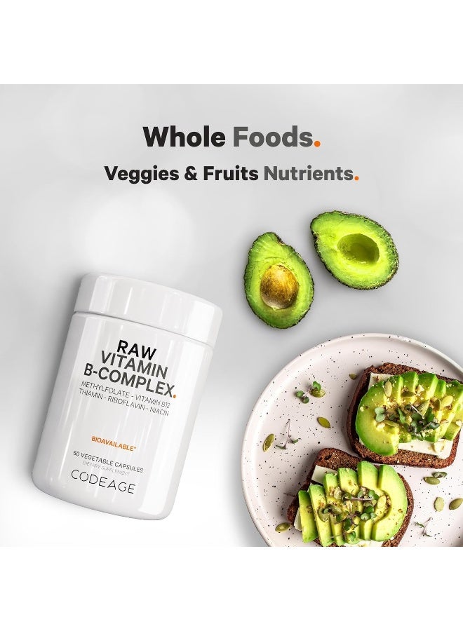 Codeage Raw Vitamin B-Complex Supplement - Essential B Vitamins with Probiotics, Digestive Enzymes, Fruits & Vegetables - 2-Month Supply - Methylfolate - Biotin - Vitamin B12 - Non-GMO - 60 Capsules - Image 5