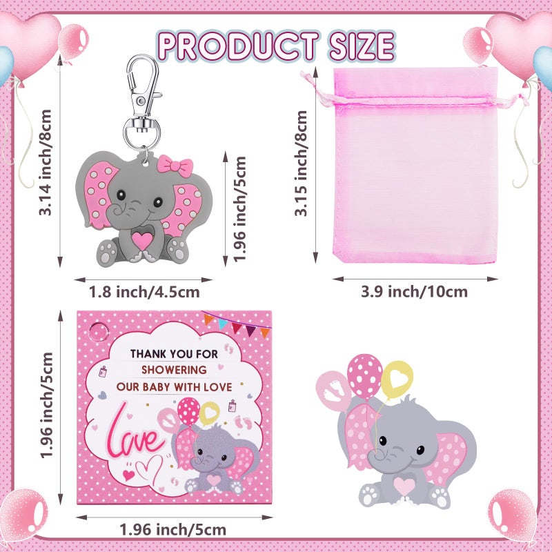 HozHoy 40 Sets Baby Shower Favors for Girls, Guests Gifts Including Elephant Keychains Decorations, Drawstring Bags, Thank You Cards for Baby Shower Party - Image 2