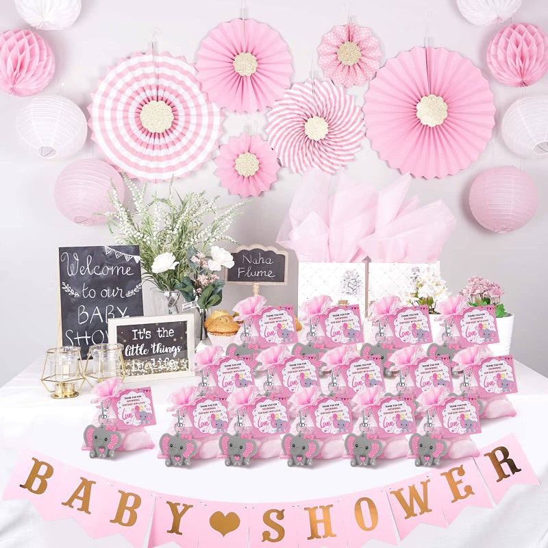 HozHoy 40 Sets Baby Shower Favors for Girls, Guests Gifts Including Elephant Keychains Decorations, Drawstring Bags, Thank You Cards for Baby Shower Party - Image 4