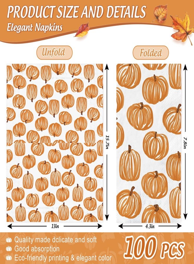 JarThenaAMCS جارثينا AMCS 100 قطعة من مناديل الضيوف اليقطين الخريفية، مناديل ورقية قابلة للتصرف باللون البرتقالي للخريف، مناديل يد للعشاء لعيد الشكر والزفاف والحمام - Image 2