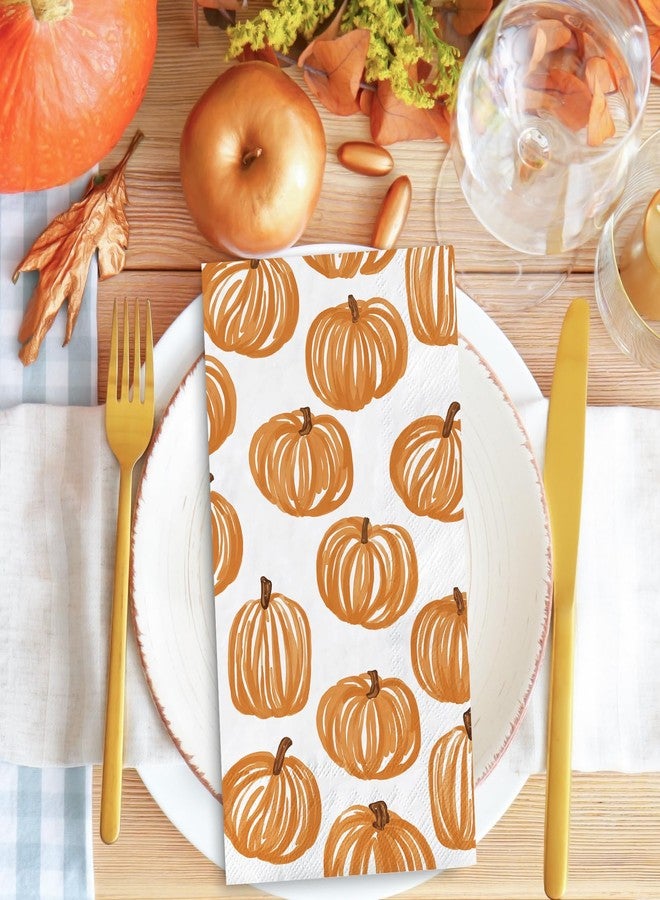 JarThenaAMCS جارثينا AMCS 100 قطعة من مناديل الضيوف اليقطين الخريفية، مناديل ورقية قابلة للتصرف باللون البرتقالي للخريف، مناديل يد للعشاء لعيد الشكر والزفاف والحمام - Image 3