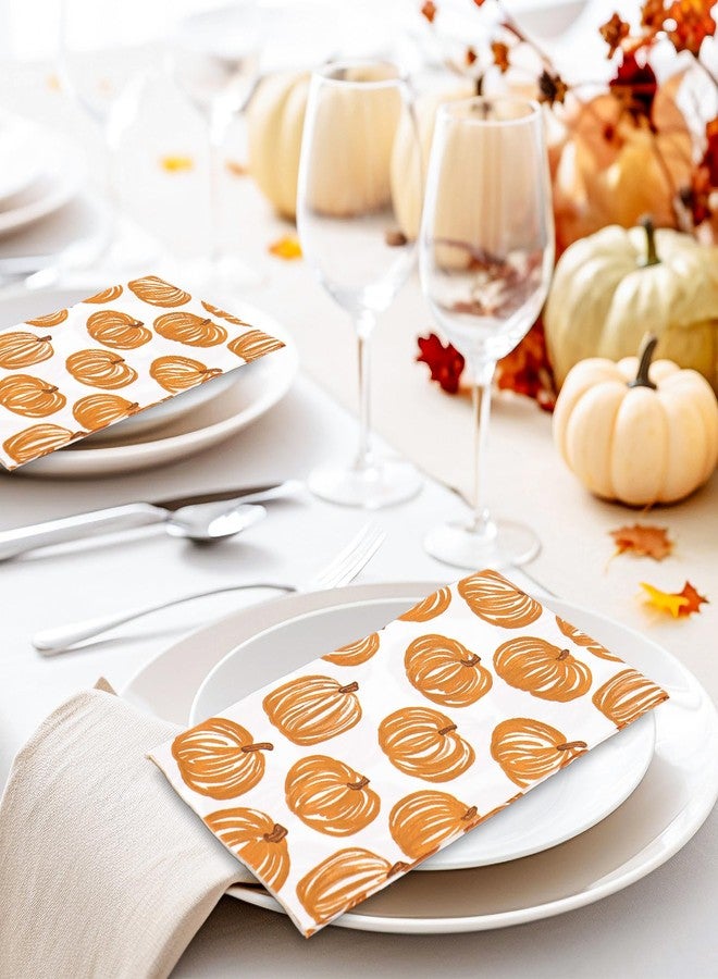 JarThenaAMCS جارثينا AMCS 100 قطعة من مناديل الضيوف اليقطين الخريفية، مناديل ورقية قابلة للتصرف باللون البرتقالي للخريف، مناديل يد للعشاء لعيد الشكر والزفاف والحمام - Image 5