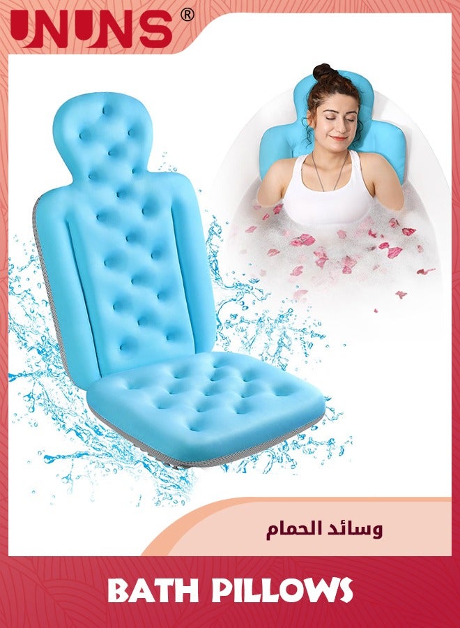 UNUNS Bath Pillow,Full Body Bath Pillow For Bathtub With 6 Non-Slip Suction Cups,Tub Pillow For Bath Head And Neck Support Ergonomic Quick Dry Headrest Cushion Bath Accessories,Blue - Image 1
