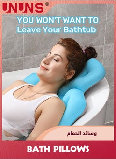 UNUNS وسادة حمام، وسادة حمام كاملة للجسم لحوض الاستحمام مع 6 أكواب شفط غير قابلة للانزلاق، وسادة حوض استحمام لدعم الرأس والرقبة، وسادة مسند رأس مريحة وسريعة الجفاف، ملحقات الحمام، أزرق  - Image 3