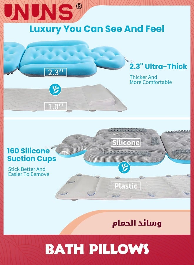 UNUNS Bath Pillow,Full Body Bath Pillow For Bathtub With 6 Non-Slip Suction Cups,Tub Pillow For Bath Head And Neck Support Ergonomic Quick Dry Headrest Cushion Bath Accessories,Blue - Image 4