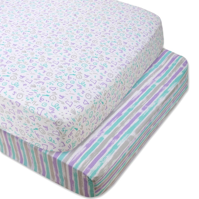 Baby Essentials Dreams Doodles 2 Pack Microfiber Fitted Crib Sheets for Baby Girl Boy Neutral 28x52 