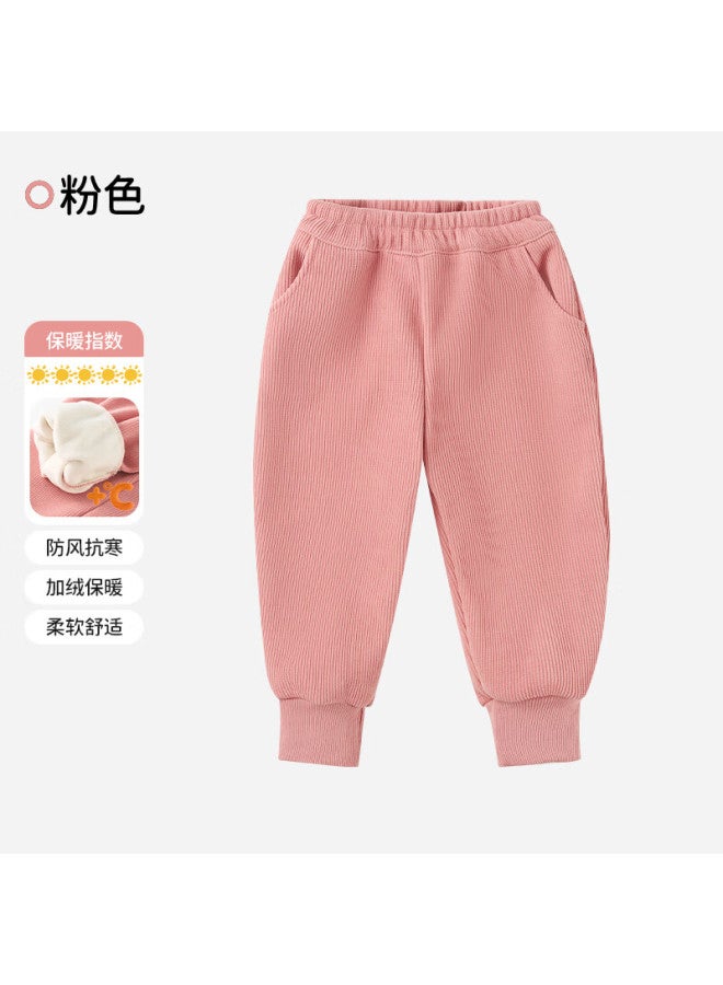 Ouyun Kids Fleece Lined Sweatpants Baby Thickened Jogger Pants Boys Girls Pink Size 110