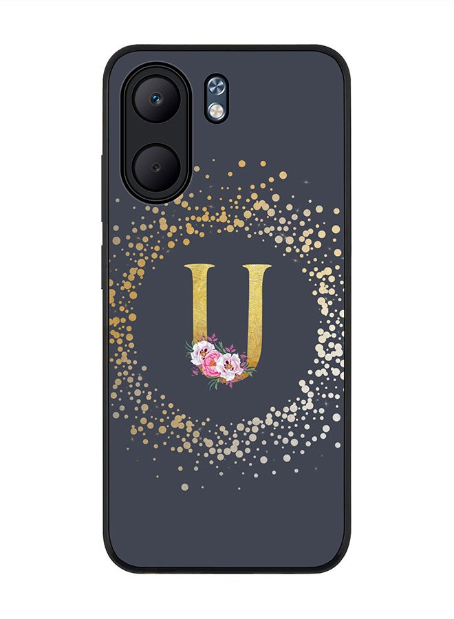 Stylizedd For Oppo A5x 5G / A5x 4G Case,Slim fit Camera Protection, Shockproof Thin Phone cover  - Custom Monogram Floral - U  (Grey )