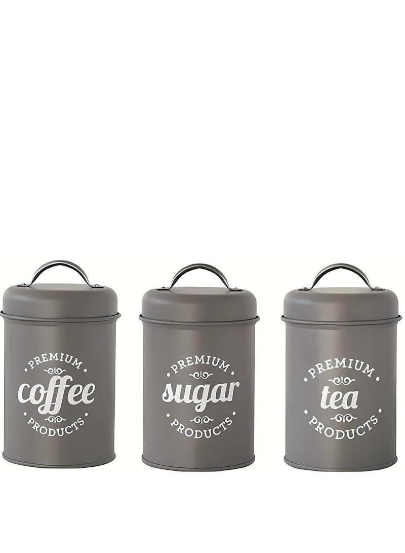 TRASSLE 3 Piece Food Jars Canisters Sets, Metal Vintage Airtight Coffee Container, Coffee Sugar Tea Canister Set with Lid,Rustic Farmhouse Decor for Kitchen - Image 1