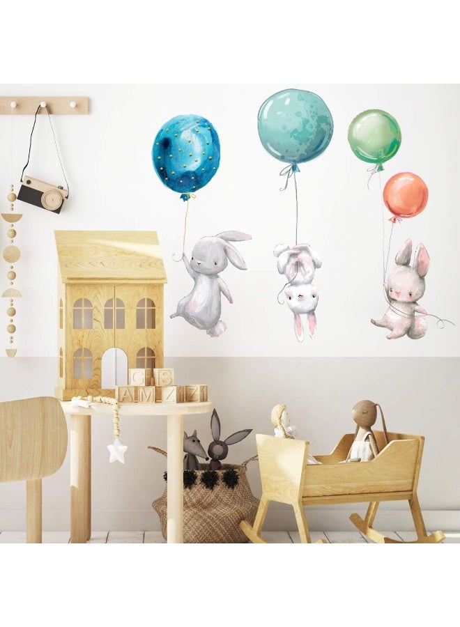 LASZOLA Creative Kids Wall Stickers Watercolor Nursery Wall Decals, Removable Peel and Stick Cartoon Animal Neutral Vinyl Wall Decoration for Baby Boy Girl Bedroom - Balloon and Bunny - Image 4