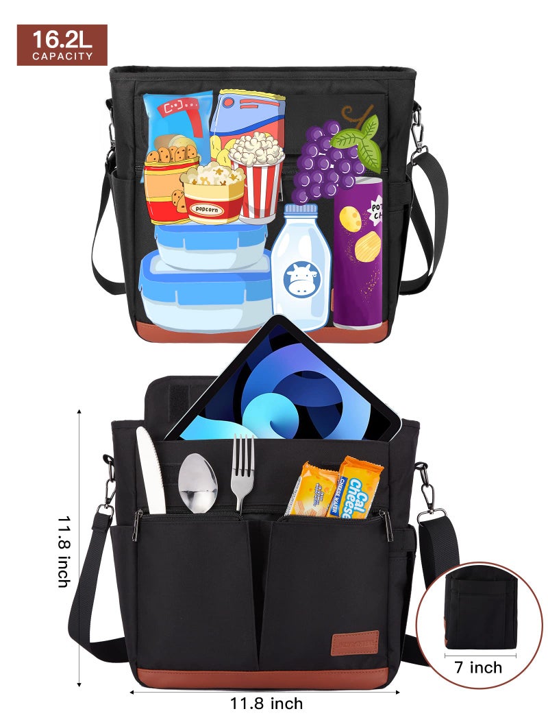 JOYHILL Lunch Bag - Insulated, Leakproof Lunch Tote with Shoulder Strap for Adults - Work, Picnic, Camping, Beach (C-BLACK) - Image 3