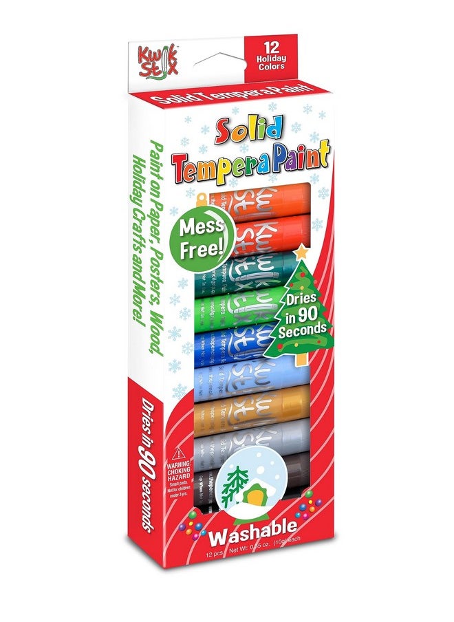 The Pencil Grip The Pencil Grip Kwik Stix Holiday Edition 12 Festive Colors Solid Tempera Paint Sticks for Xmas Crafts, Quick Drying TPG-697  - Image 1