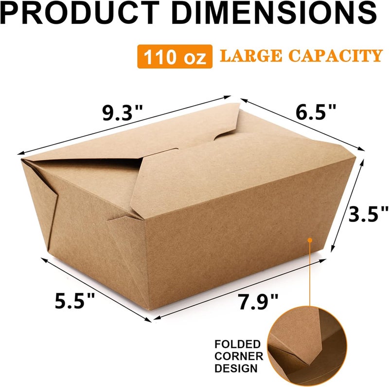 DEAYOU 35 Pack 110 Oz Paper Take Out Food Container, Large Kraft Lunch Meal Takeout Box, Disposable Brown Storage To Go Packaging, Leak and Grease Resistant Paperboard Fast Food Holder, Microwaveble - Image 2