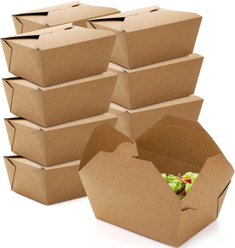 DEAYOU 35 Pack 110 Oz Paper Take Out Food Container, Large Kraft Lunch Meal Takeout Box, Disposable Brown Storage To Go Packaging, Leak and Grease Resistant Paperboard Fast Food Holder, Microwaveble - Image 3