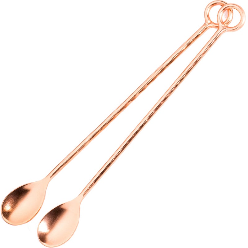 Mosscoff Copper mixing spoons set of 2 copper plated stainless steel bar spoons with elegant ring on top Copper stirring spoon for Moscow mules