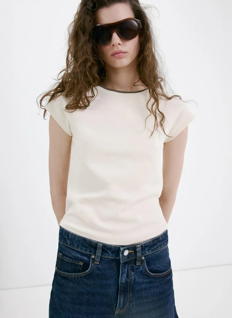 مانجو Cotton T-shirt with contrasting trim