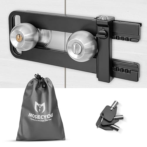 MOSECYOU Double Door Locking Device French Door Lock Security Barricade Keyed Extra Door Lock for Doors with Double HandlesKnobsLevers All Metal Construction Safety UShaped Bar Prevent Kick Ins - Image 1