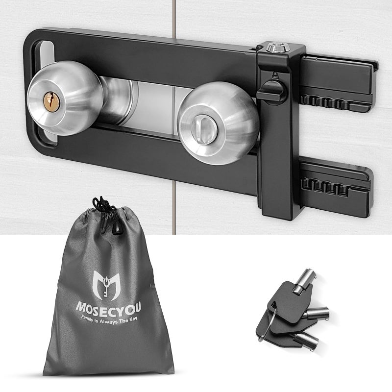 MOSECYOU Double Door Locking Device French Door Lock Security Barricade Keyed Extra Door Lock for Doors with Double HandlesKnobsLevers All Metal Construction Safety UShaped Bar Prevent Kick Ins - Image 2
