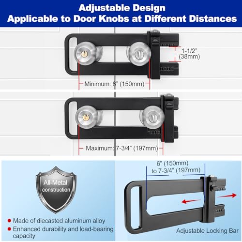 MOSECYOU Double Door Locking Device French Door Lock Security Barricade Keyed Extra Door Lock for Doors with Double HandlesKnobsLevers All Metal Construction Safety UShaped Bar Prevent Kick Ins - Image 3