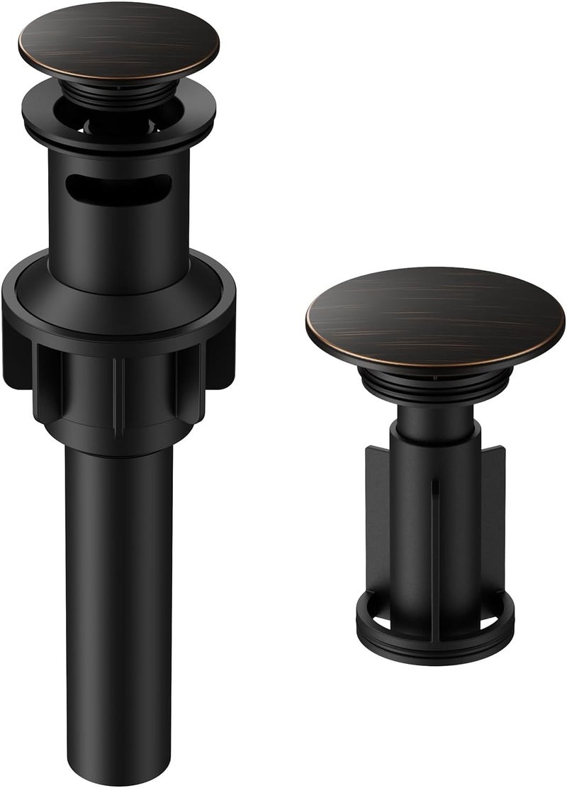 Hurran Bathroom Sink Drain with Overflow, Universal Bathroom Sink Stopper for Bathroom Vanity Vessel Sink, Plastic Pop-up Sink Drain with Hair Catcher Anti-Clog Strainer, Oil Rubbed Bronze - Image 1