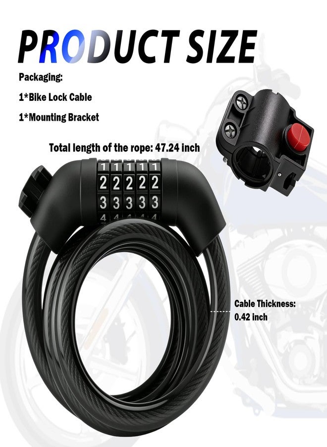 Aokdom 4FT 5-Dial Resettable Long Bike Lock Cable,High-Strength Anti-Cut Bike Cable Locks with Quick-Release Mount,Universal Cables Bikes Lock Combination for Bikes/Scooters/Motorcycles - Image 2