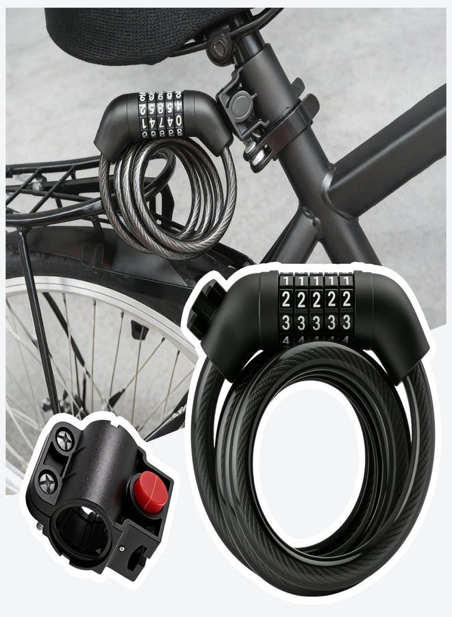 Aokdom 4FT 5-Dial Resettable Long Bike Lock Cable,High-Strength Anti-Cut Bike Cable Locks with Quick-Release Mount,Universal Cables Bikes Lock Combination for Bikes/Scooters/Motorcycles - Image 1