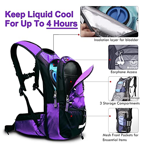 Mothybot Insulated Hydration Backpack Pack with 3L BPA Free Leak Proof Water Bladder, Large Storage Lightweight Hiking Daypack with Waist Pouches & Cooler Layer, for Running, Biking, Camping, Festival - Image 3