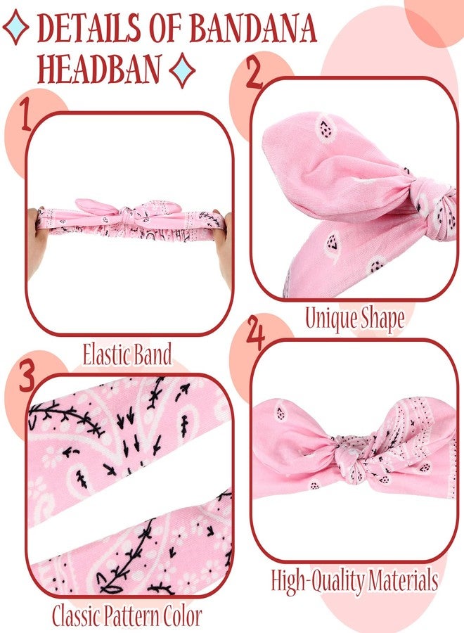 Hoteam 2 Set Bandana Headband and Scrunchies for Women and Girls, Elastic Paisley Headbands Paisley Bandana Hair Tie Knot Retro Adjustable Headwrap(White,Pink) - Image 3