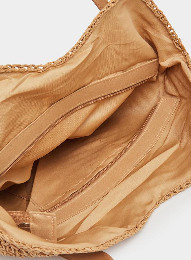 Styli Braided Straw Beach Shoulder Bag with Zip Closure - Image 4