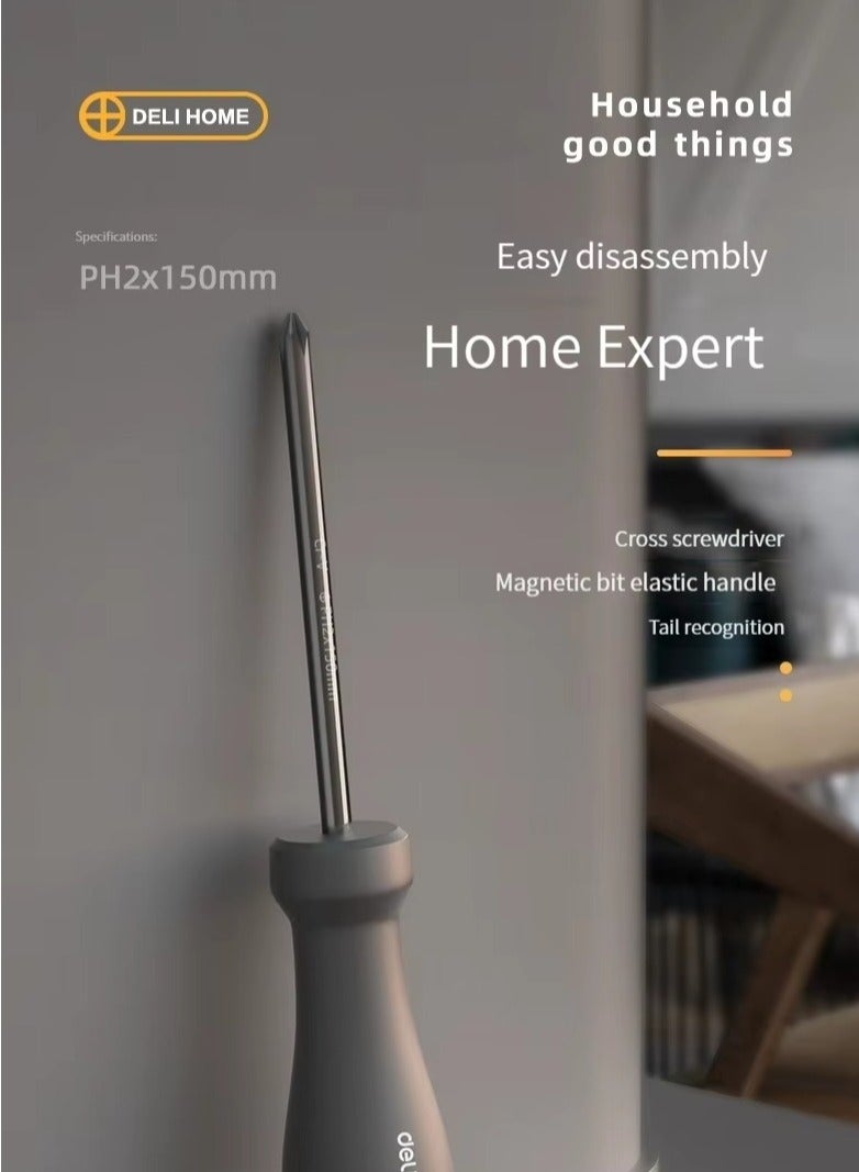 Deli HT1206 Screwdriver Slotted Cross Household Soldering Vanadium Alloy Steel Driver Strong Magnetic 150mm #BLACK - Image 4