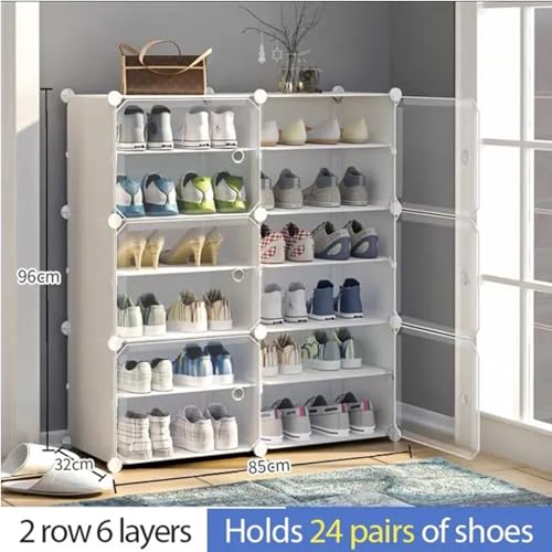 AYSIS 12 Shelf DIY Shoe Rack Box Organizer ^ Multi-Purpose Plastic Shoe Rack for Home, PP Plastic Home Rack with Door for Entryway, Chappal Slipper Shoe Stand【White, 12-Shelf-6-Door】 - Image 2