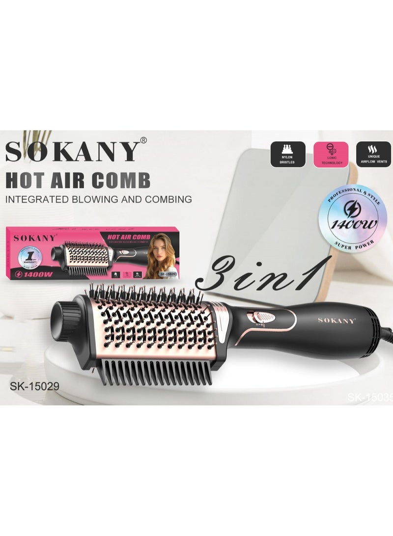 sokany SOKANY 3 in 1 Dual Brush Hair Dryer Comb Straightener Brush, Straightening, Detangling, and Hair Straightening Brush 1400 Watts Quick Straightening, Detangling, and Drying Fulfills All Hair Needs Made with High Quality Technology and New Advanced Technology SK-15029 