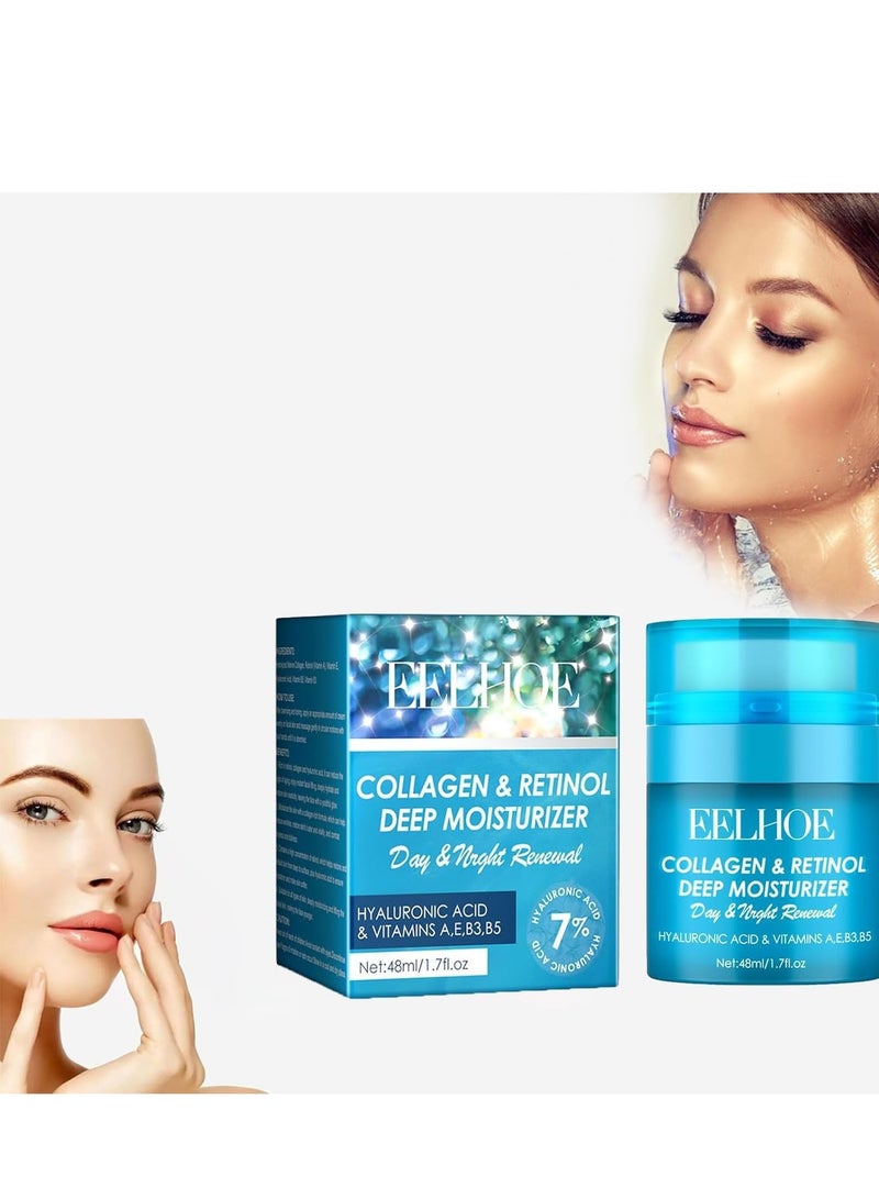 EELHOE Collagen & Retinol Deep Moisturizer, Collagen Anti Wrinkle Moisturizer For Skin, Day & Night Face Cream,Moisturizing, Lifting & Recovery, Reduce Wrinkles Fine Lines Face Cream for All Skin Types 48ml - Image 1